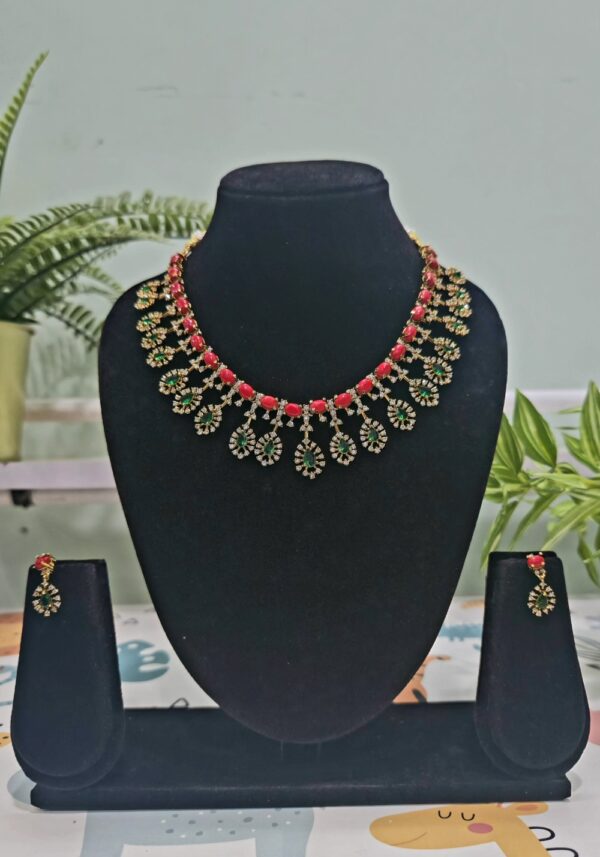 Red Coral & Green Stone Necklace Set