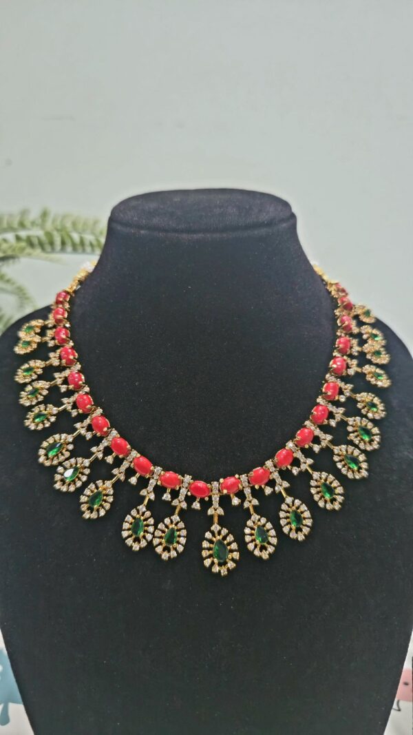 Red Coral & Green Stone Necklace Set - Image 3