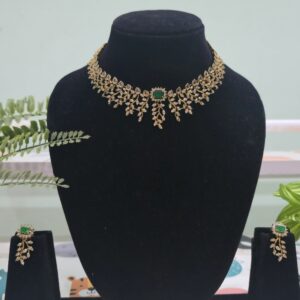 Elegant Green Stone Leaf Choker Necklace Set