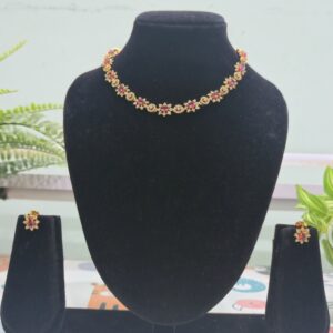 Pink Floral Stone Necklace Set