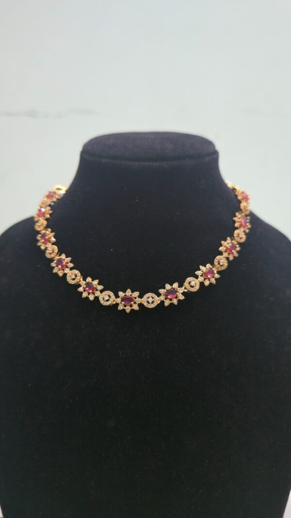 Pink Floral Stone Necklace Set - Image 3