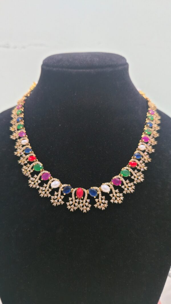 Traditional Navaratna Necklace Set - Image 2