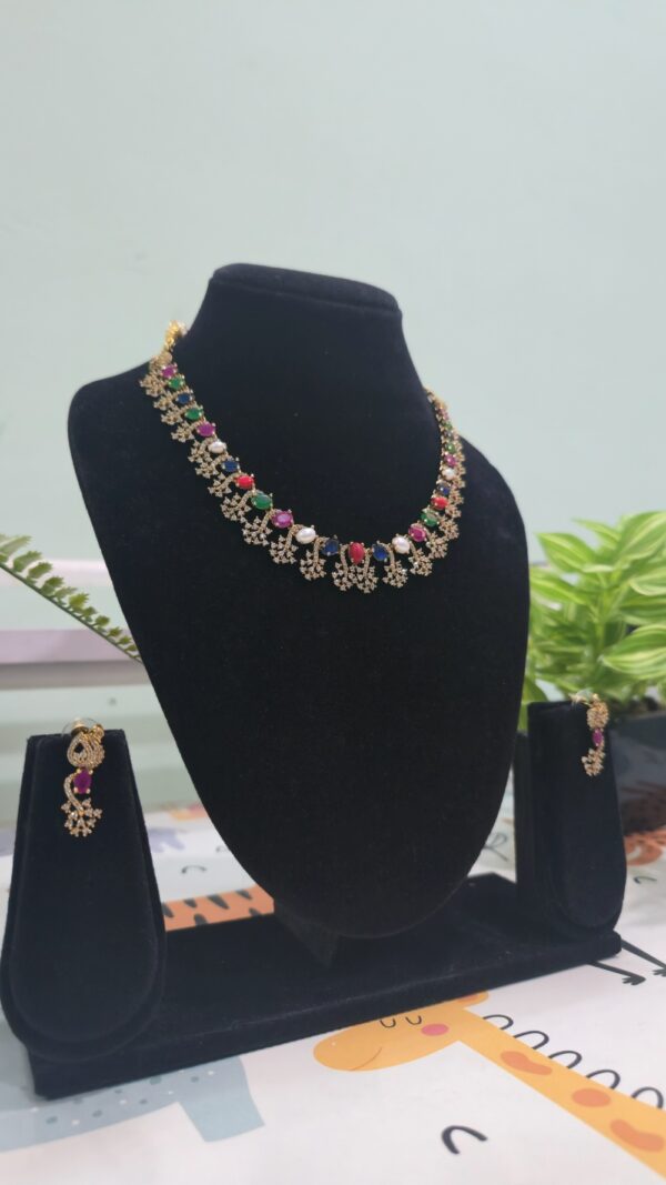 Traditional Navaratna Necklace Set - Image 3