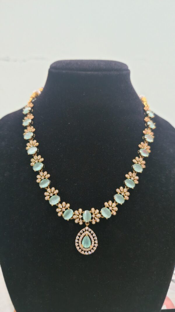 Mehendi Polish Mint Green Coral Necklace Set - Image 2
