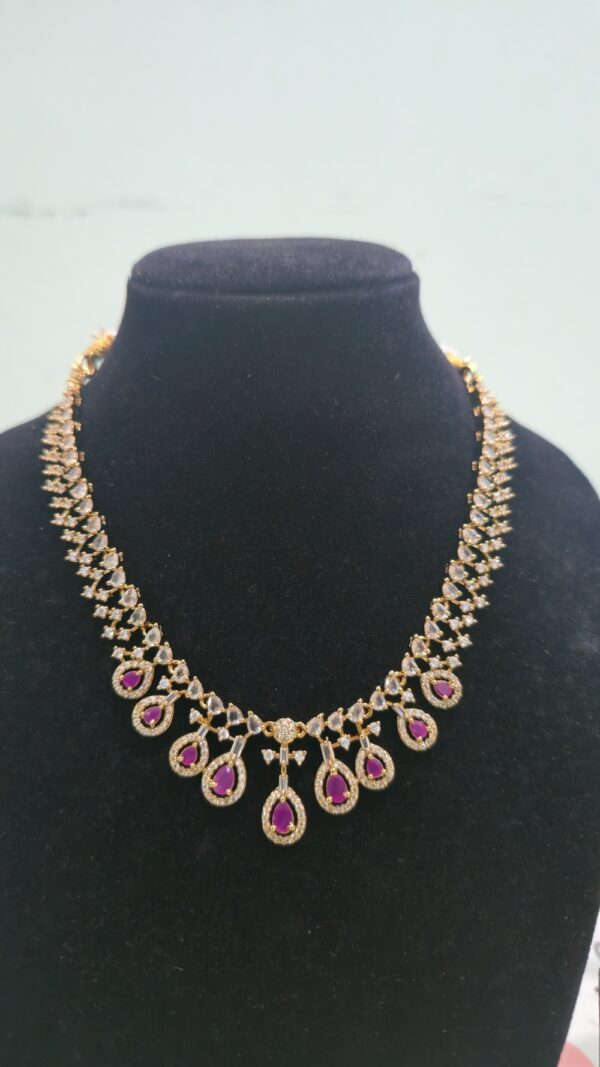 Royal Maroon Stone Antique Necklace Set - Image 2