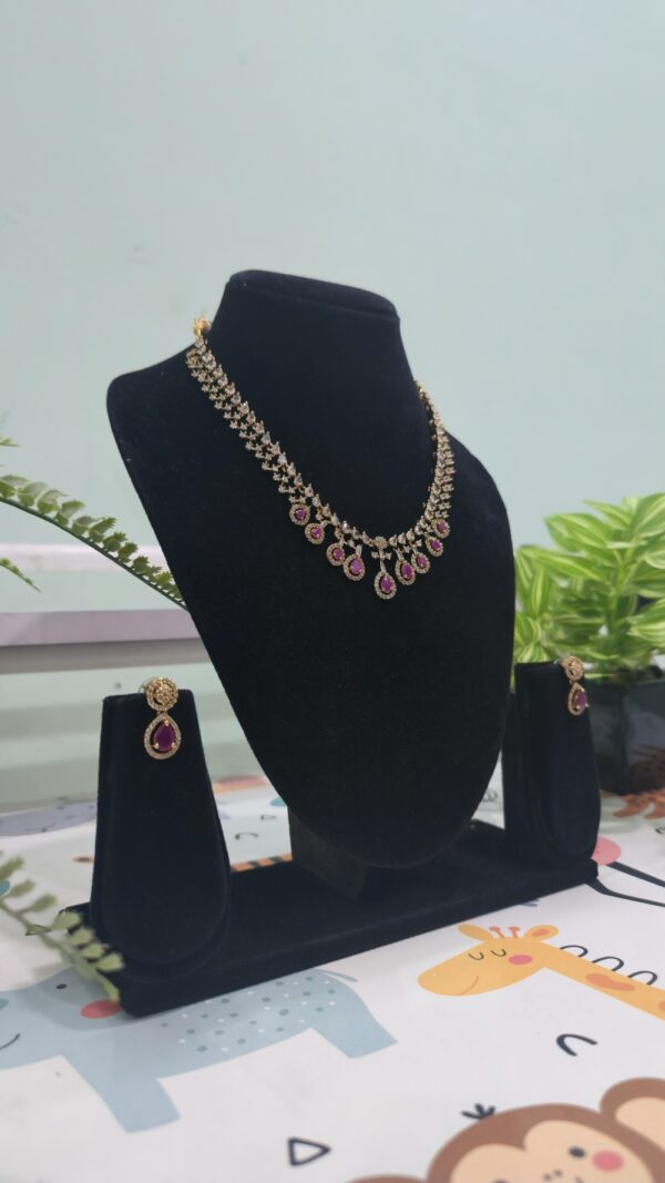 Royal Maroon Stone Antique Necklace Set - Image 3