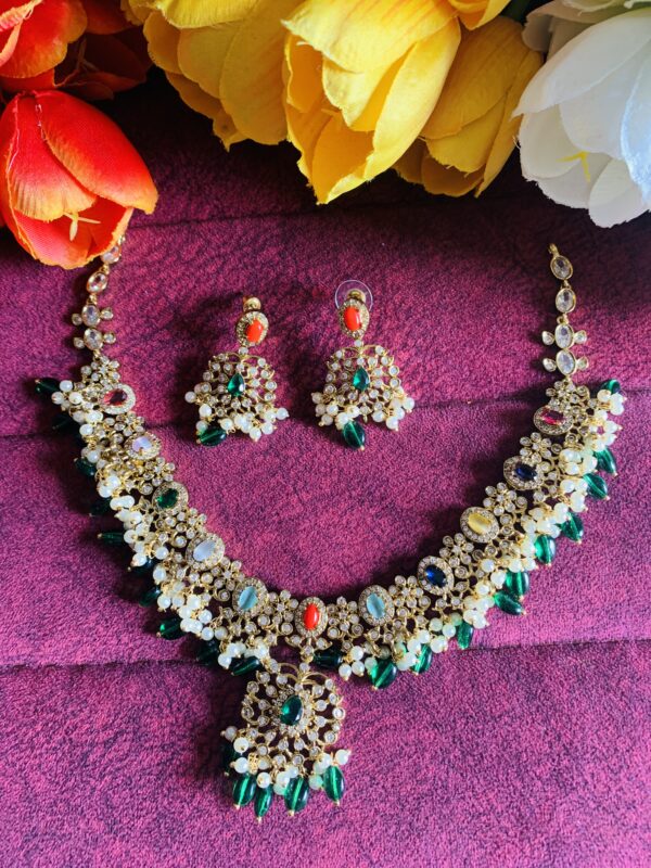 Grand Multicolor Pearl Drop Necklace Set - Image 7